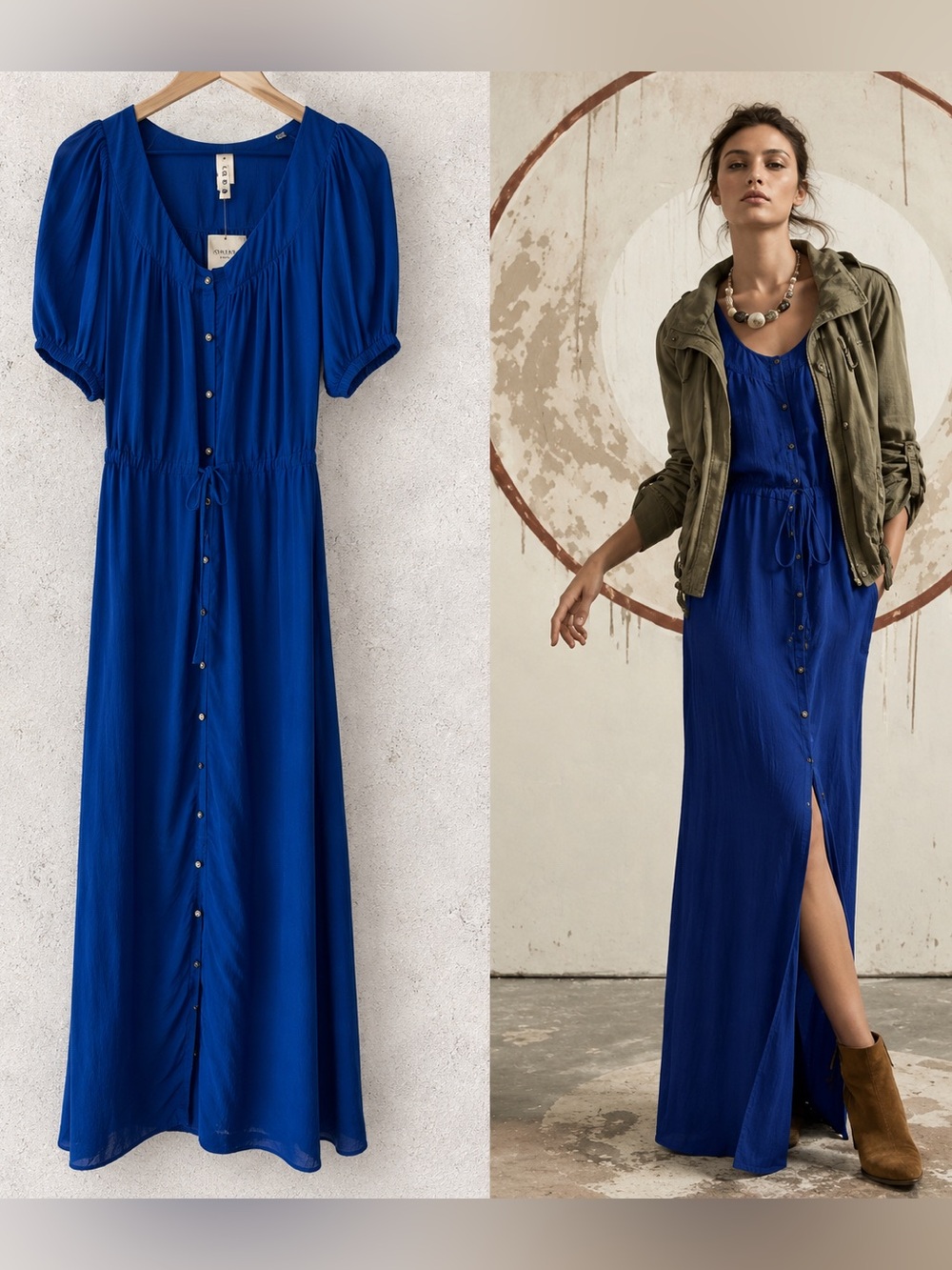 Anthropologie Konrad + Joseph Cobalt Blue Maxi Dress Button Front Size 2